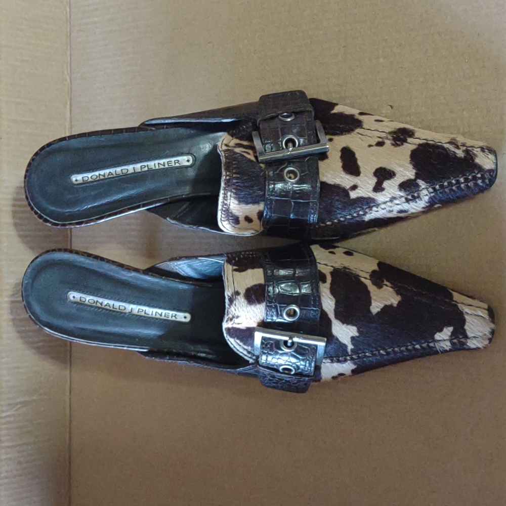 Donald J. Pliner Cow Print Mules